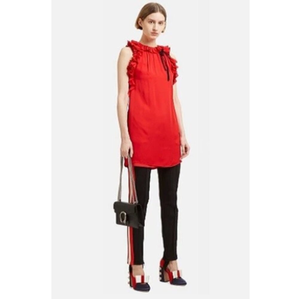 GUCCI Iconic Sleeveless Ruffle Cocktail Mini Dress in Red sz US 4-6 IT 42 $1620 - Picture 3 of 14